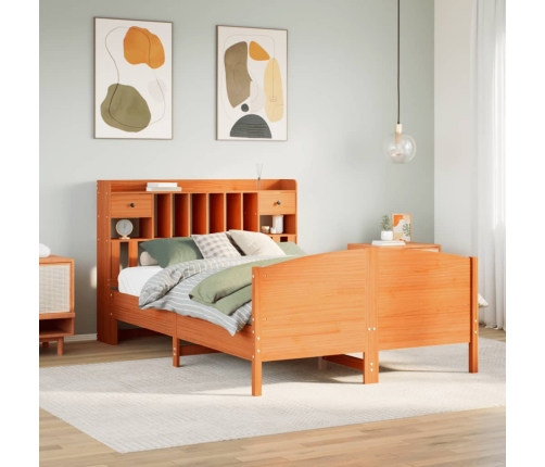 Cama con estantería sin colchón madera maciza marrón 140x190 cm