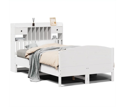 Cama con estantería sin colchón madera maciza blanca 135x190 cm