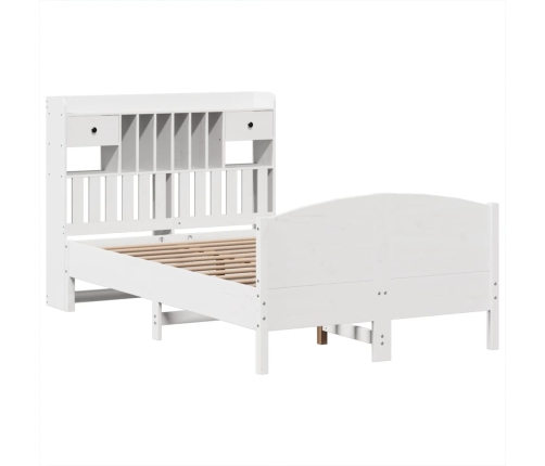 Cama con estantería sin colchón madera maciza blanca 135x190 cm