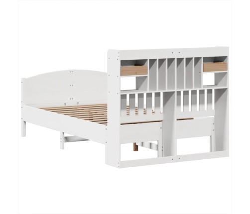 Cama con estantería sin colchón madera maciza blanca 135x190 cm