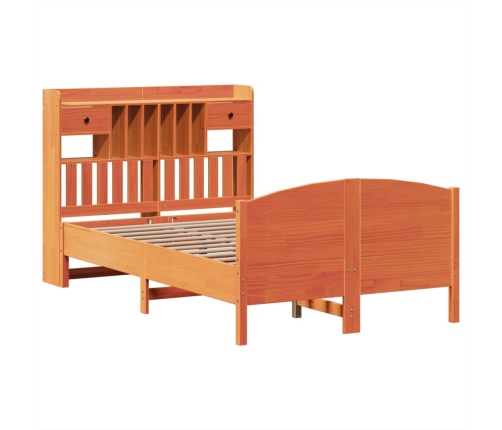 Cama con estantería sin colchón madera maciza marrón 135x190cm