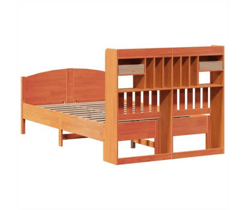 Cama con estantería sin colchón madera maciza marrón 135x190cm