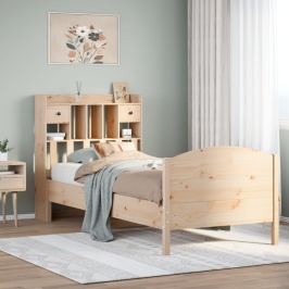 Cama con estantería sin colchón madera maciza de pino 100x200cm