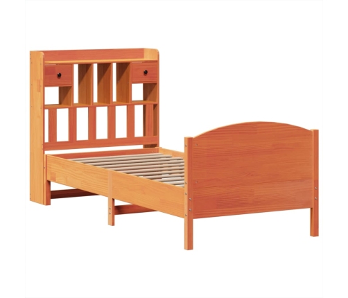 Cama con estantería sin colchón madera maciza marrón 90x190 cm