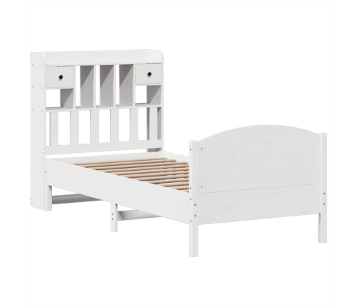 Cama con estantería sin colchón madera maciza blanca 75x190 cm