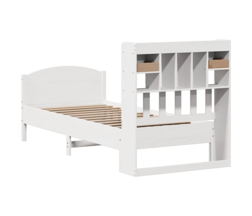 Cama con estantería sin colchón madera maciza blanca 75x190 cm