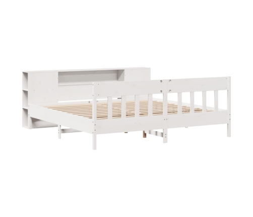 Cama con estantería sin colchón madera maciza blanca 200x200 cm