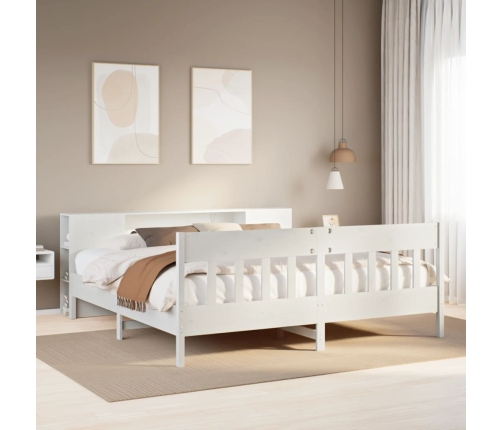 Cama con estantería sin colchón madera maciza blanca 200x200 cm