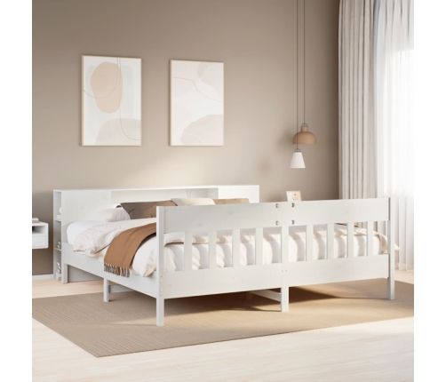 Cama con estantería sin colchón madera maciza blanca 180x200 cm