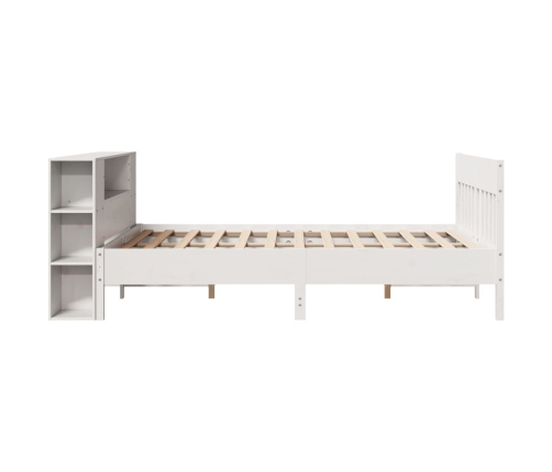 Cama con estantería sin colchón madera maciza blanca 140x200 cm