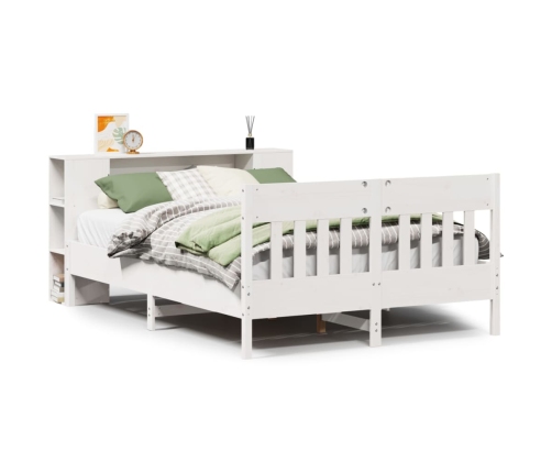 Cama con estantería sin colchón madera maciza blanca 120x200 cm