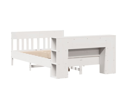 Cama con estantería sin colchón madera maciza blanca 120x200 cm