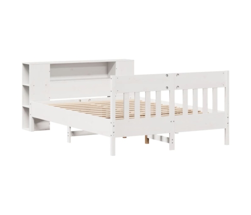 Cama con estantería sin colchón madera maciza blanca 135x190 cm