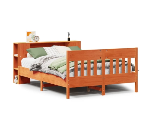 Cama con estantería sin colchón madera maciza marrón 135x190cm