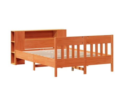 Cama con estantería sin colchón madera maciza marrón 135x190cm