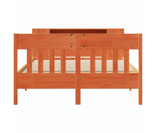 Cama con estantería sin colchón madera maciza marrón 135x190cm