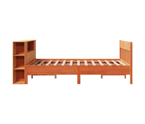 Cama con estantería sin colchón madera maciza marrón 135x190cm