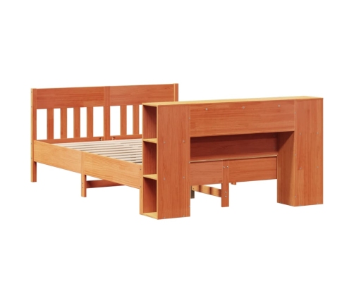 Cama con estantería sin colchón madera maciza marrón 135x190cm