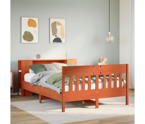 Cama con estantería sin colchón madera maciza marrón 135x190cm