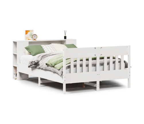 Cama con estantería sin colchón madera maciza blanca 120x190 cm