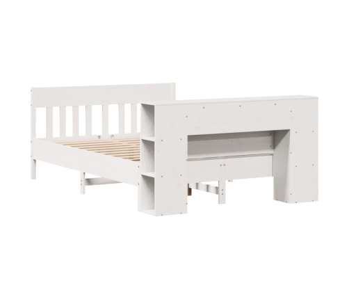 Cama con estantería sin colchón madera maciza blanca 120x190 cm