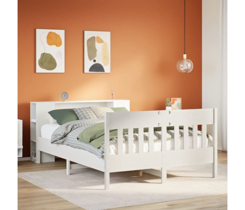 Cama con estantería sin colchón madera maciza blanca 120x190 cm