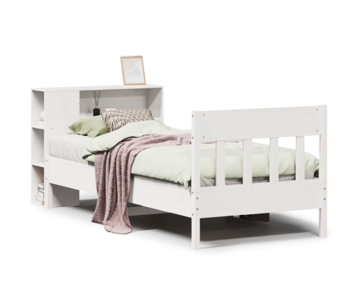 Cama con estantería sin colchón madera maciza blanca 100x200 cm