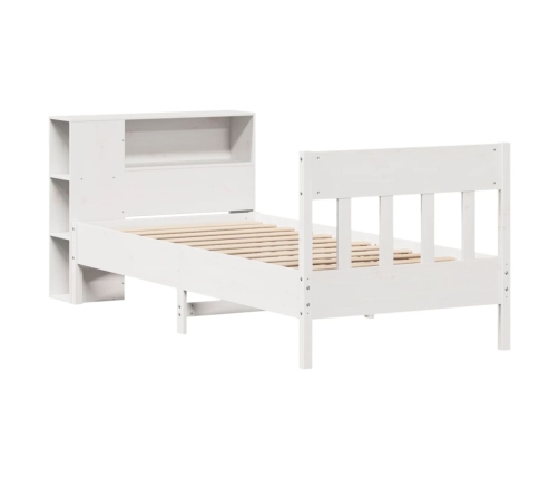 Cama con estantería sin colchón madera maciza blanca 100x200 cm