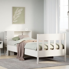 Cama con estantería sin colchón madera maciza blanca 100x200 cm