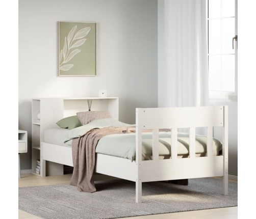Cama con estantería sin colchón madera maciza blanca 100x200 cm