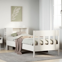 Cama con estantería sin colchón madera maciza blanco 90x200 cm