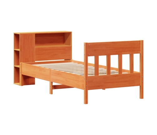 Cama con estantería sin colchón madera maciza marrón 90x190 cm