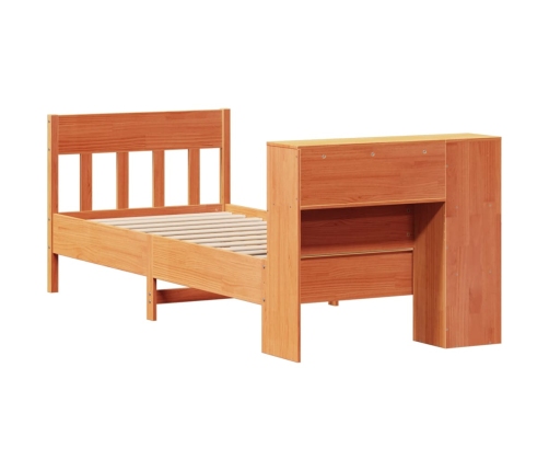 Cama con estantería sin colchón madera maciza marrón 90x190 cm