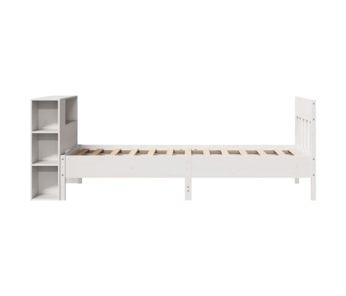Cama con estantería sin colchón madera maciza blanca 75x190 cm