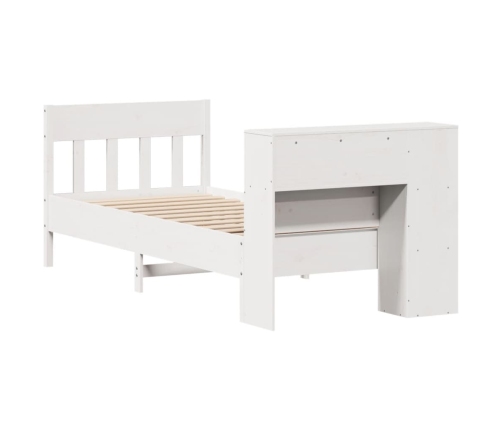 Cama con estantería sin colchón madera maciza blanca 75x190 cm