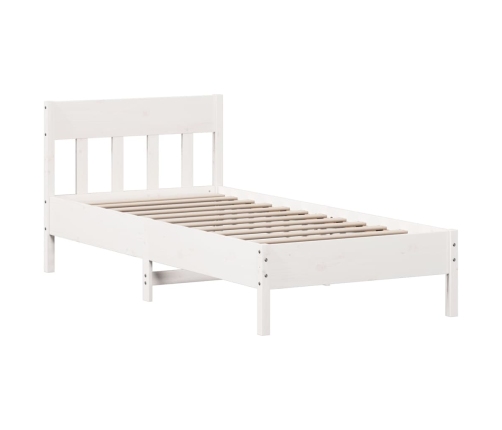Cama con estantería sin colchón madera maciza blanca 75x190 cm