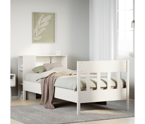 Cama con estantería sin colchón madera maciza blanca 75x190 cm