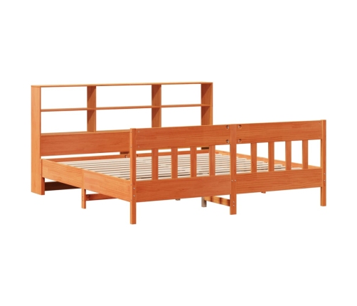 Cama sin colchón madera maciza de pino marrón cera 200x200 cm