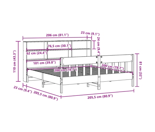 Cama sin colchón madera maciza de pino marrón cera 200x200 cm