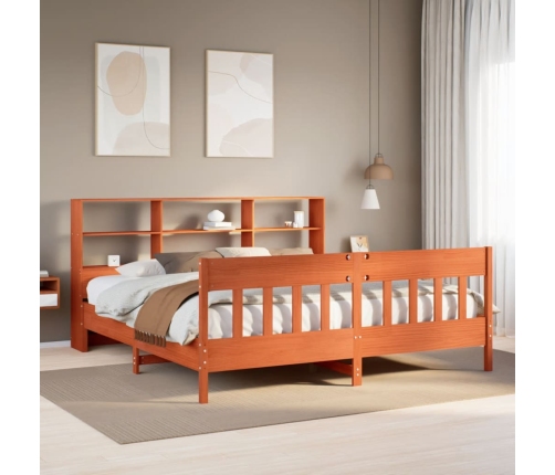 Cama sin colchón madera maciza de pino marrón cera 200x200 cm