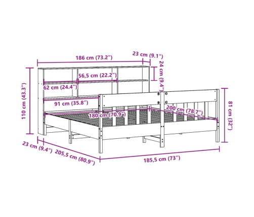 Cama sin colchón madera maciza de pino marrón cera 180x200 cm