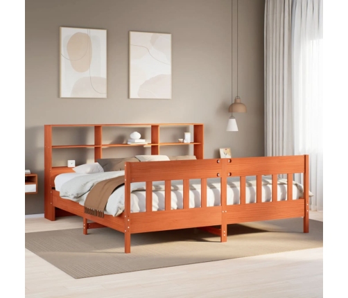 Cama sin colchón madera maciza de pino marrón cera 180x200 cm