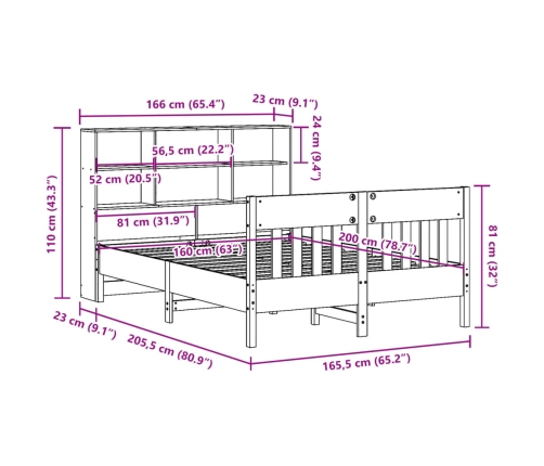 Estructura de cama sin colchón madera maciza de pino 160x200 cm