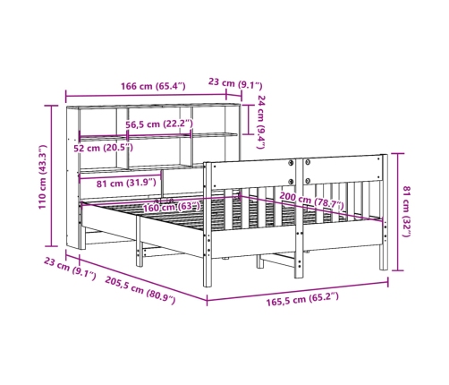 Estructura de cama sin colchón madera maciza de pino 160x200 cm