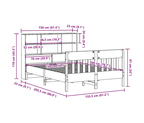 Estructura de cama sin colchón madera de pino blanca 150x200 cm