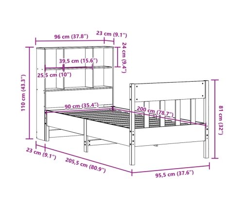 Estructura de cama sin colchón madera maciza de pino 90x200 cm