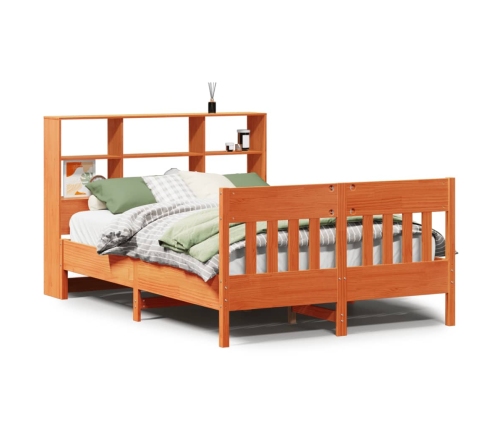 Cama sin colchón madera maciza de pino marrón cera 140x190 cm