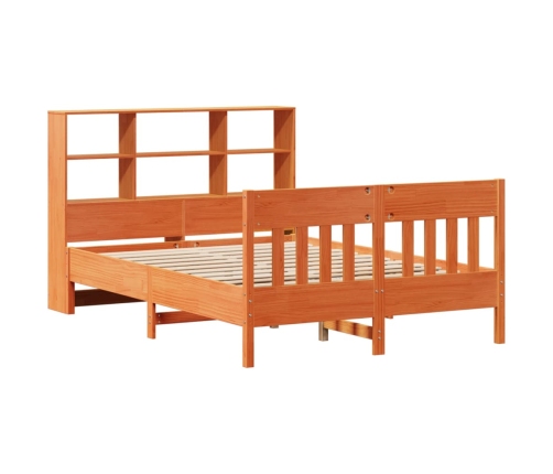 Cama sin colchón madera maciza de pino marrón cera 140x190 cm