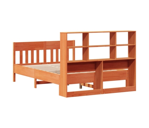 Cama sin colchón madera maciza de pino marrón cera 140x190 cm