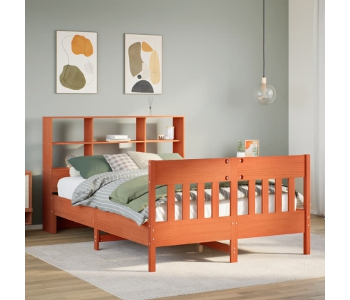 Cama sin colchón madera maciza de pino marrón cera 140x190 cm